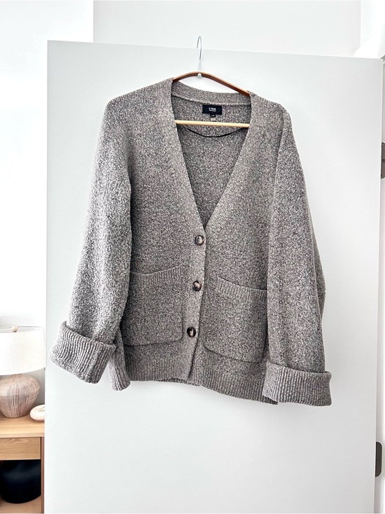 Line Sweaters - Line Knitwear Cozy Gray Nubby Tortoise Button Knit Cardigan Sweater Sz Large